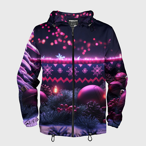 Мужская ветровка Новый год в фиолетовом свете / 3D-Черный – фото 1