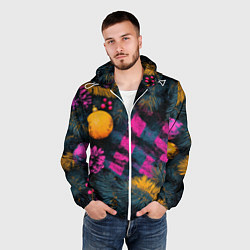 Ветровка с капюшоном мужская Новый год - фиолетовая краска, цвет: 3D-белый — фото 2