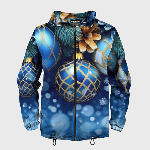Мужская ветровка Синие новогодние шары / 3D-Черный – фото 1
