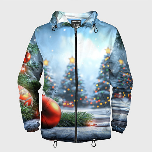 Мужская ветровка Новогодние елки и шар / 3D-Черный – фото 1