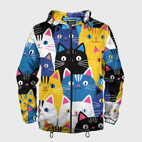 Мужская ветровка Много цветных котиков / 3D-Черный – фото 1