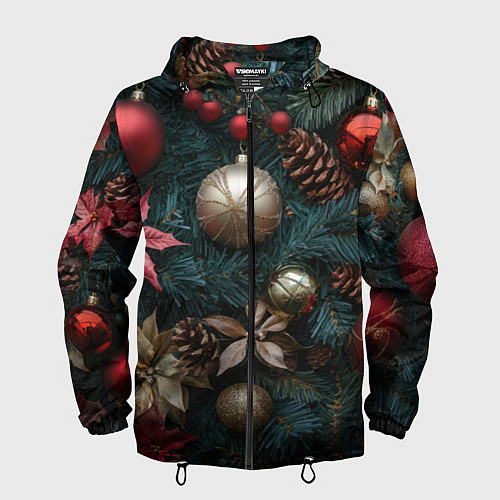 Мужская ветровка Новогодние украшения на елочке / 3D-Черный – фото 1