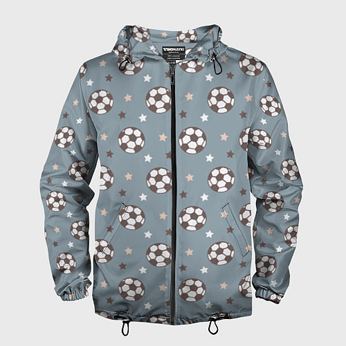 Мужская ветровка Футбольные мячи и звезды на голубом / 3D-Черный – фото 1