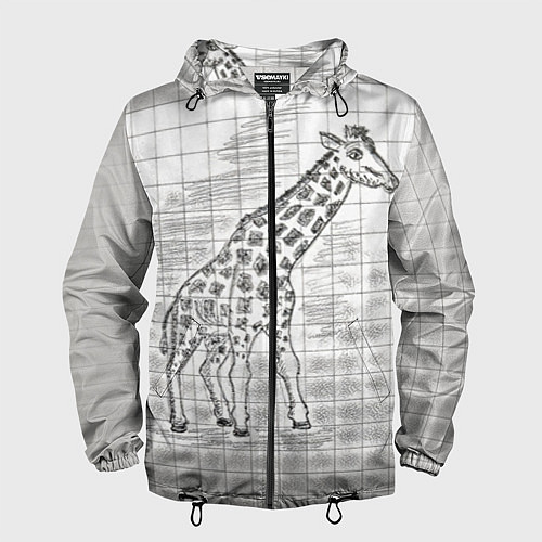 Мужская ветровка Жираф на тетрадном листе / 3D-Черный – фото 1