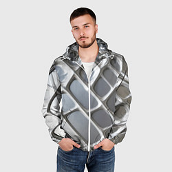 Ветровка с капюшоном мужская Полированный металл серебряный, цвет: 3D-белый — фото 2