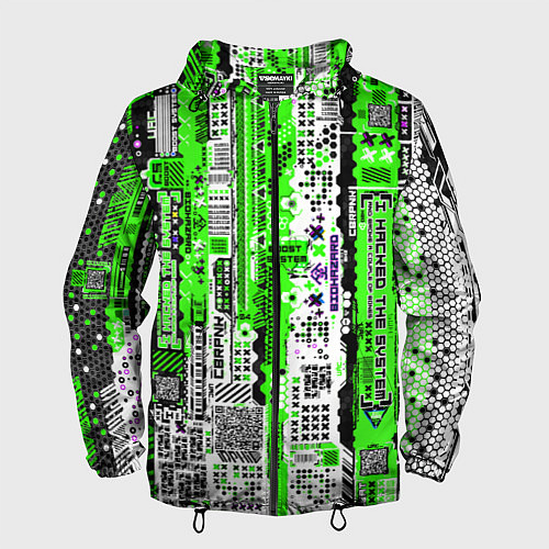 Мужская ветровка Киберпанк паттерн зелёный / 3D-Черный – фото 1