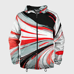 Мужская ветровка Волнистые бело-красные линии на чёрном фоне