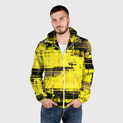 Ветровка с капюшоном мужская Чёрно-жёлтый техно-паттерн, цвет: 3D-белый — фото 2