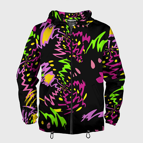 Мужская ветровка Яркие абстрактные круги-зигзаги / 3D-Черный – фото 1