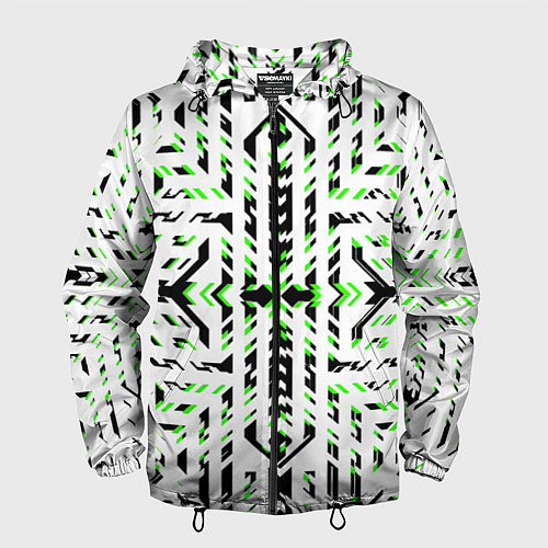 Мужская ветровка Чёрно-зелёный диагональные полосы на белом фоне / 3D-Черный – фото 1
