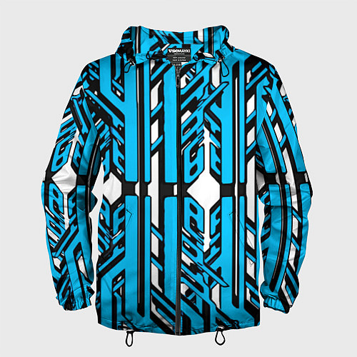 Мужская ветровка Чёрно-синие техно полосы на белом фоне / 3D-Черный – фото 1