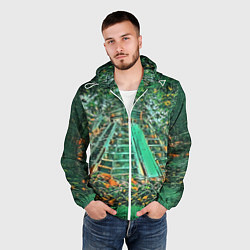 Ветровка с капюшоном мужская Башня в джунглях, цвет: 3D-белый — фото 2