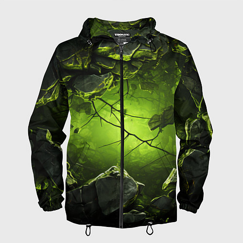Мужская ветровка Зеленые разбитые плиты / 3D-Черный – фото 1