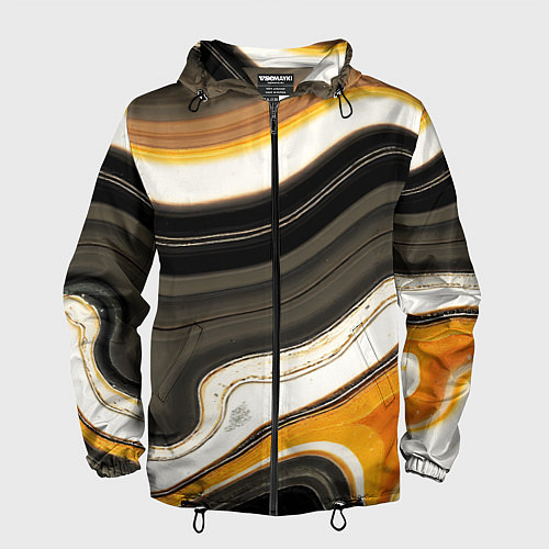 Мужская ветровка Волнистые чёрно-жёлтые полосы на белом фоне / 3D-Черный – фото 1