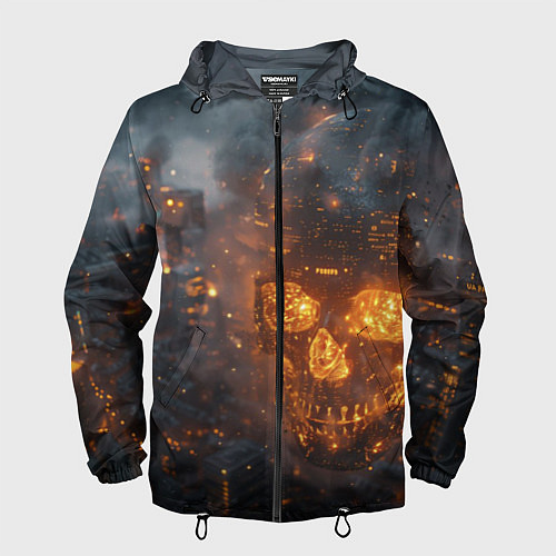 Мужская ветровка Череп - огонь / 3D-Черный – фото 1