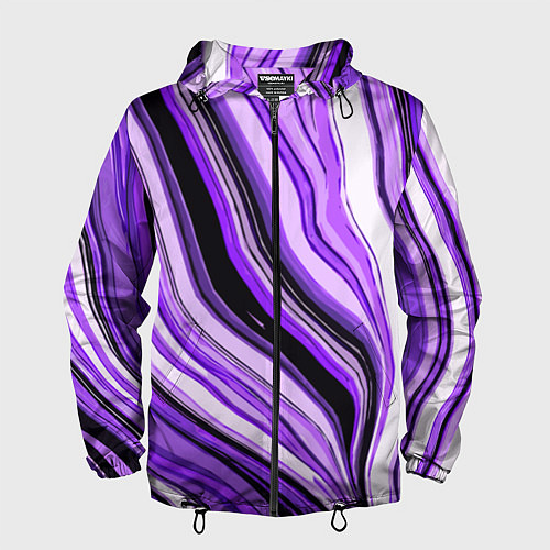 Мужская ветровка Волнистые вертикальные чёрно-фиолетовые полосы / 3D-Черный – фото 1