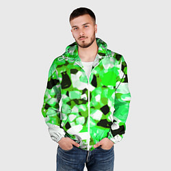 Ветровка с капюшоном мужская Green and white abstraction on a black background, цвет: 3D-белый — фото 2