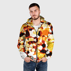 Ветровка с капюшоном мужская Жёлто-белая абстракция на чёрном фоне, цвет: 3D-черный — фото 2