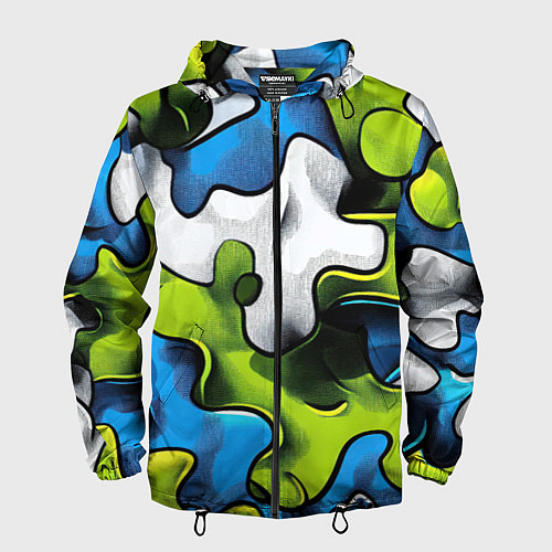 Мужская ветровка Камуфляж в стиле графитти / 3D-Черный – фото 1