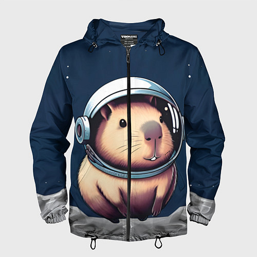 Мужская ветровка Капибара космонавт в космосе / 3D-Черный – фото 1