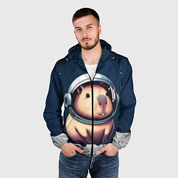 Ветровка с капюшоном мужская Капибара космонавт в космосе, цвет: 3D-черный — фото 2