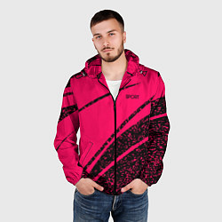 Ветровка с капюшоном мужская Sport розовый с чёрным в крапинку, цвет: 3D-черный — фото 2