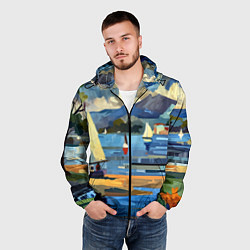 Ветровка с капюшоном мужская Средиземноморский пейзаж, цвет: 3D-черный — фото 2
