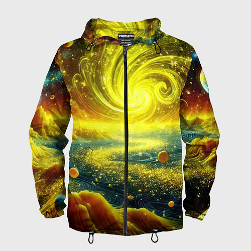 Мужская ветровка Neon galaxy - ai art fantasy / 3D-Черный – фото 1