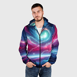 Ветровка с капюшоном мужская Spiral neon galaxy - ai art fantasy, цвет: 3D-черный — фото 2