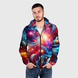 Ветровка с капюшоном мужская Colorfull neon space clouds - ai art fantasy, цвет: 3D-черный — фото 2