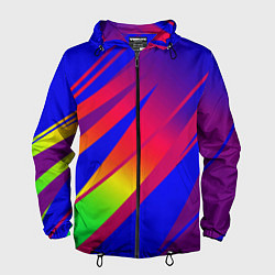 Ветровка с капюшоном мужская Красно-синий с полосами градиент, цвет: 3D-черный