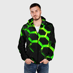 Ветровка с капюшоном мужская Neon Honeycombs 2, цвет: 3D-черный — фото 2