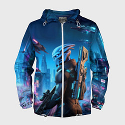 Ветровка с капюшоном мужская Mass Effect - neon glow fantastic, цвет: 3D-белый