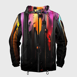 Ветровка с капюшоном мужская Разноцветная рельефная краска текстура, цвет: 3D-черный