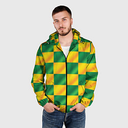 Ветровка с капюшоном мужская Желтый и зеленый геометрический паттерн, цвет: 3D-черный — фото 2