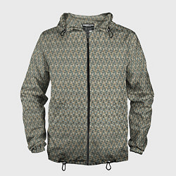 Ветровка с капюшоном мужская Тёмный зеленовато-бежевый полосы узоры, цвет: 3D-черный