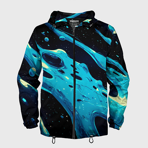 Мужская ветровка Синие волны краски на черном / 3D-Черный – фото 1