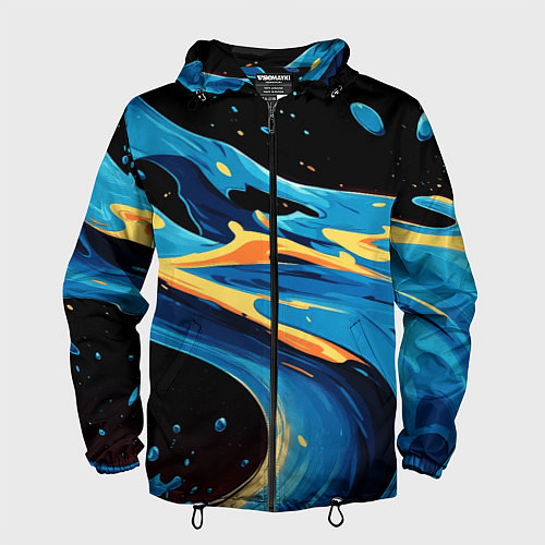 Мужская ветровка Синяя волна из красок / 3D-Черный – фото 1