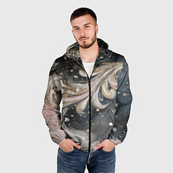 Ветровка с капюшоном мужская Бежевый объемный узор, цвет: 3D-черный — фото 2