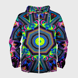 Ветровка с капюшоном мужская Оптический узор неоновые краски, цвет: 3D-белый