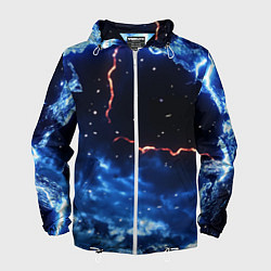 Ветровка с капюшоном мужская Звезды и молнии в разломе плит, цвет: 3D-белый