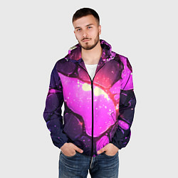 Ветровка с капюшоном мужская Розовая текстура разлом плит, цвет: 3D-черный — фото 2