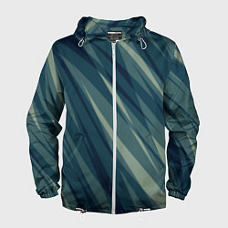 Ветровка с капюшоном мужская Зеленовато-синий полосы, цвет: 3D-белый