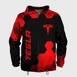 Ветровка с капюшоном мужская Tesla - red gradient вертикально, цвет: 3D-черный