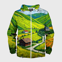 Ветровка с капюшоном мужская Русская душа и поле, цвет: 3D-белый