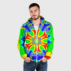 Ветровка с капюшоном мужская Неоновая психоделика узор, цвет: 3D-белый — фото 2