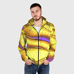 Ветровка с капюшоном мужская Золотые волны с фиолетовым свечением, цвет: 3D-черный — фото 2