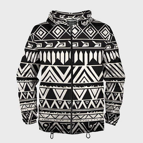 Мужская ветровка Черно белый орнамент в этническом стиле / 3D-Черный – фото 1