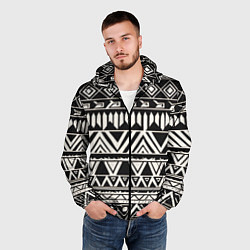 Ветровка с капюшоном мужская Черно белый орнамент в этническом стиле, цвет: 3D-черный — фото 2