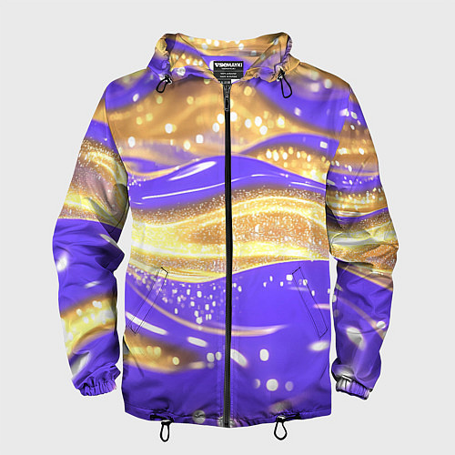 Мужская ветровка Фиолетово-золотая жидкая текстура / 3D-Черный – фото 1